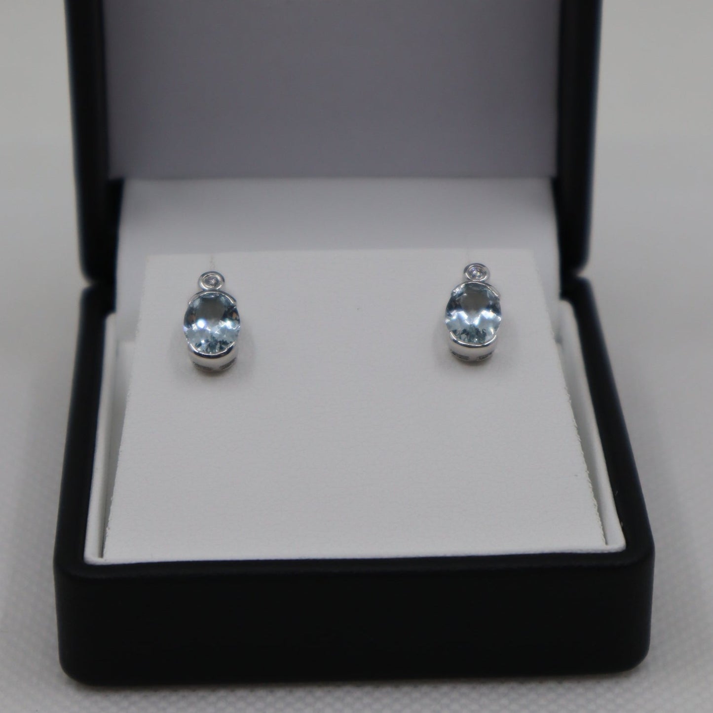 9ct Aquamarine and Diamond Stud Earrings