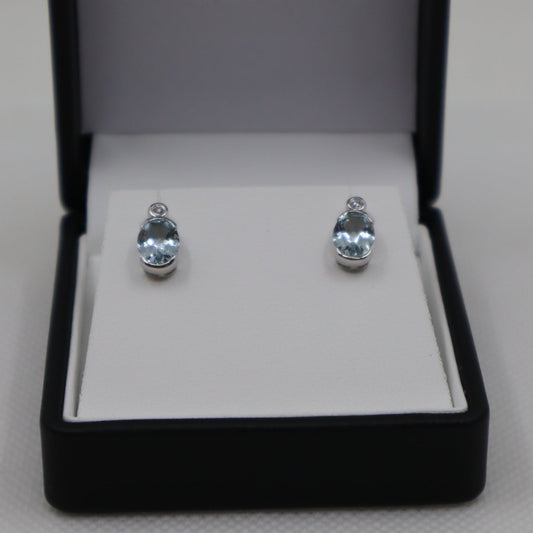 9ct Aquamarine and Diamond Stud Earrings