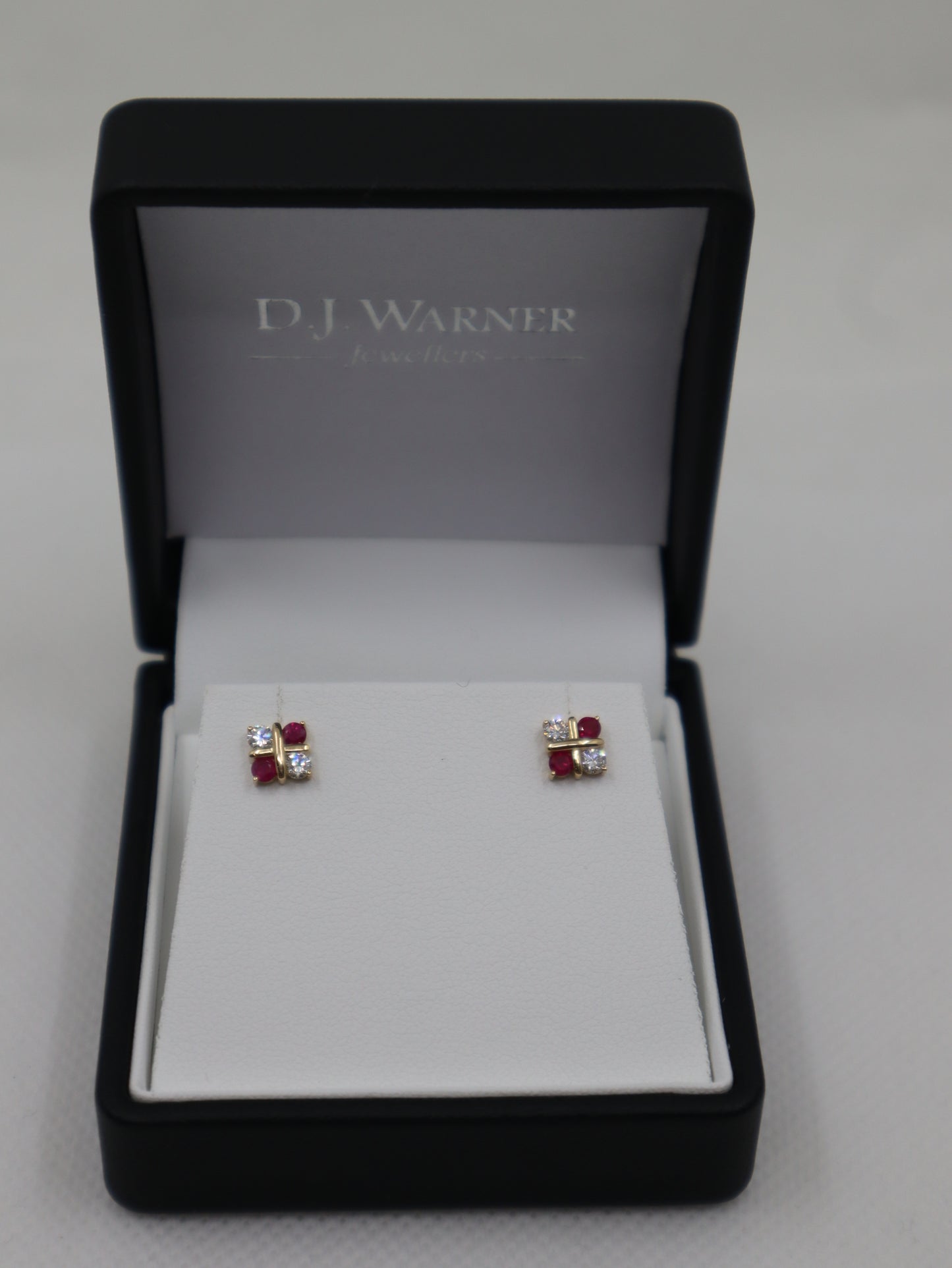 9ct Yellow Gold Ruby and Diamond Stud Earrings