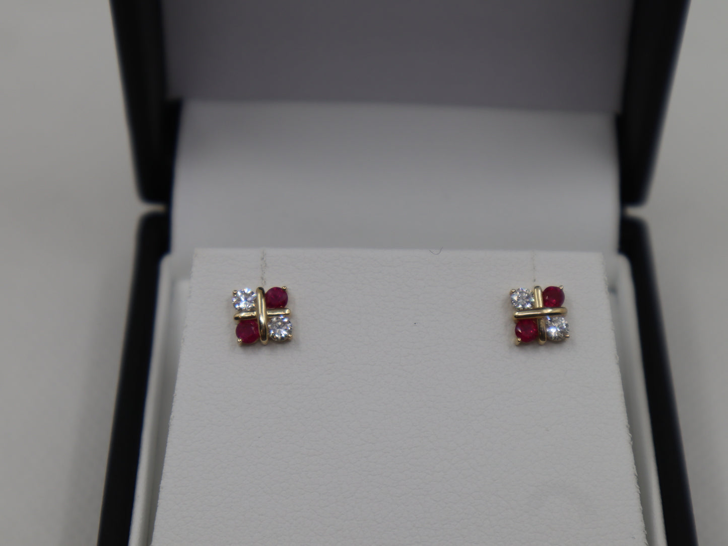 9ct Yellow Gold Ruby and Diamond Stud Earrings
