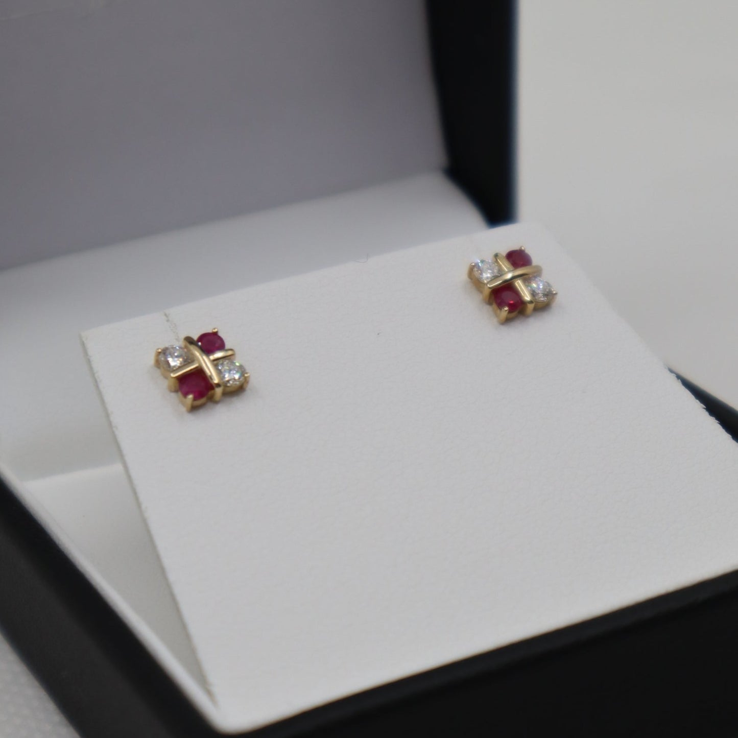 9ct Yellow Gold Ruby and Diamond Stud Earrings