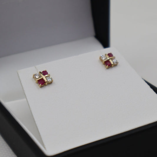 9ct Yellow Gold Ruby and Diamond Stud Earrings
