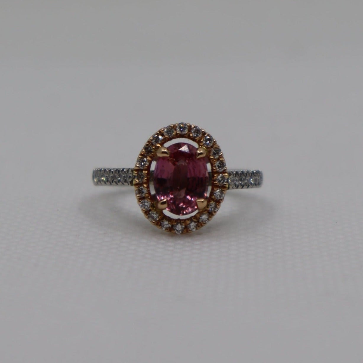 Platinum Sapphire and Diamond Halo Cluster Ring