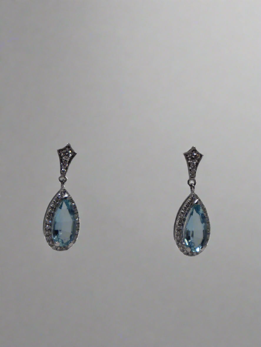 18ct White Gold Aquamarine and Diamond Drop Earrings