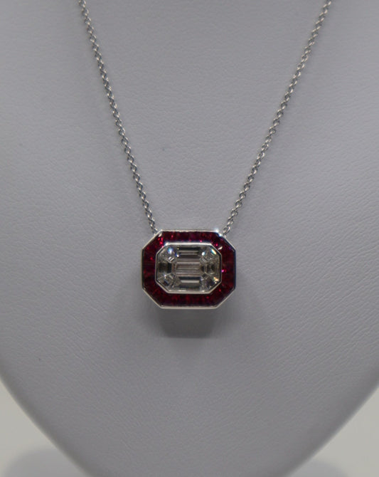 18ct White Ruby and Diamond Illusion Pendant and Chain