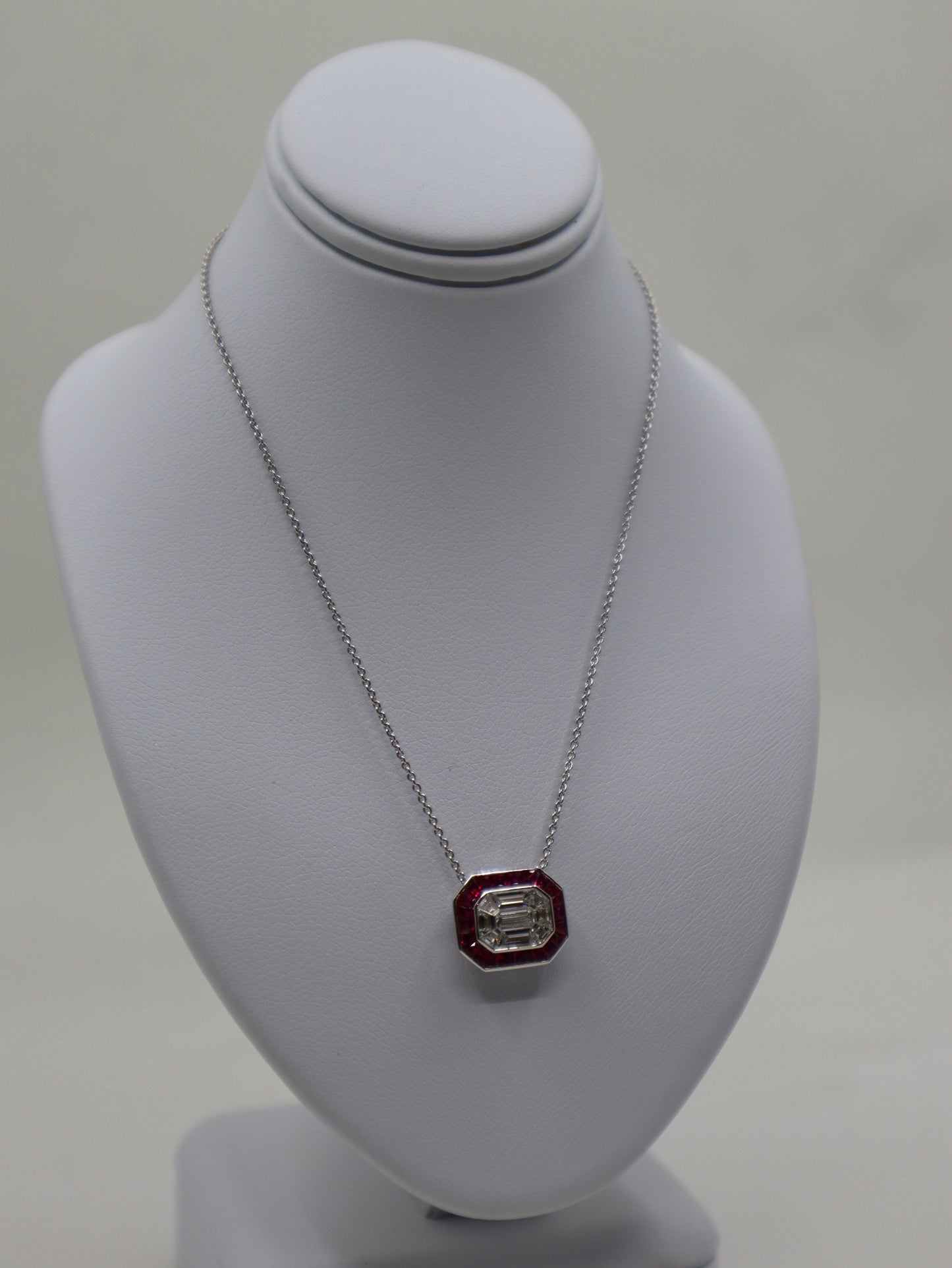 18ct White Ruby and Diamond Illusion Pendant and Chain