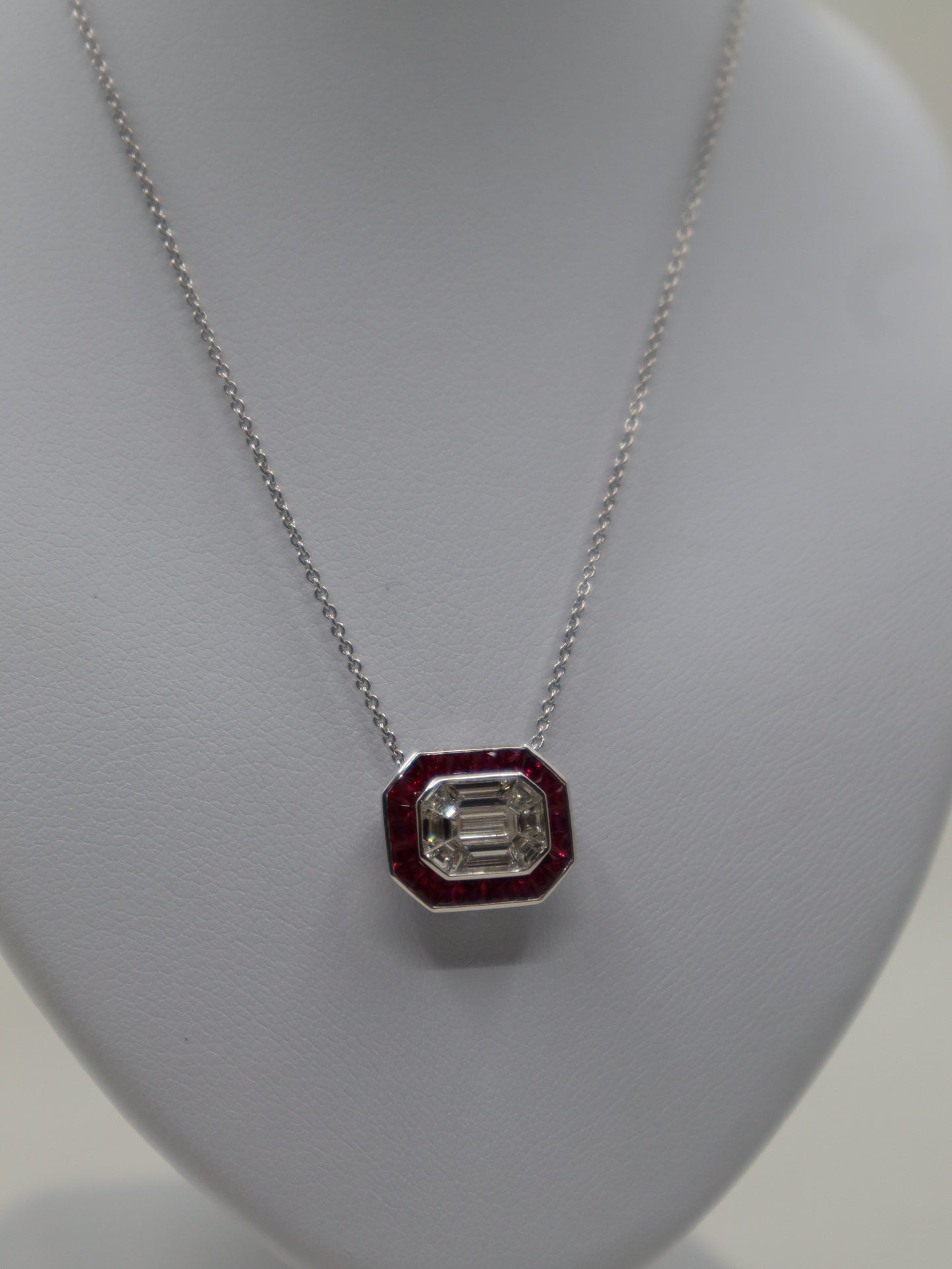 18ct White Ruby and Diamond Illusion Pendant and Chain