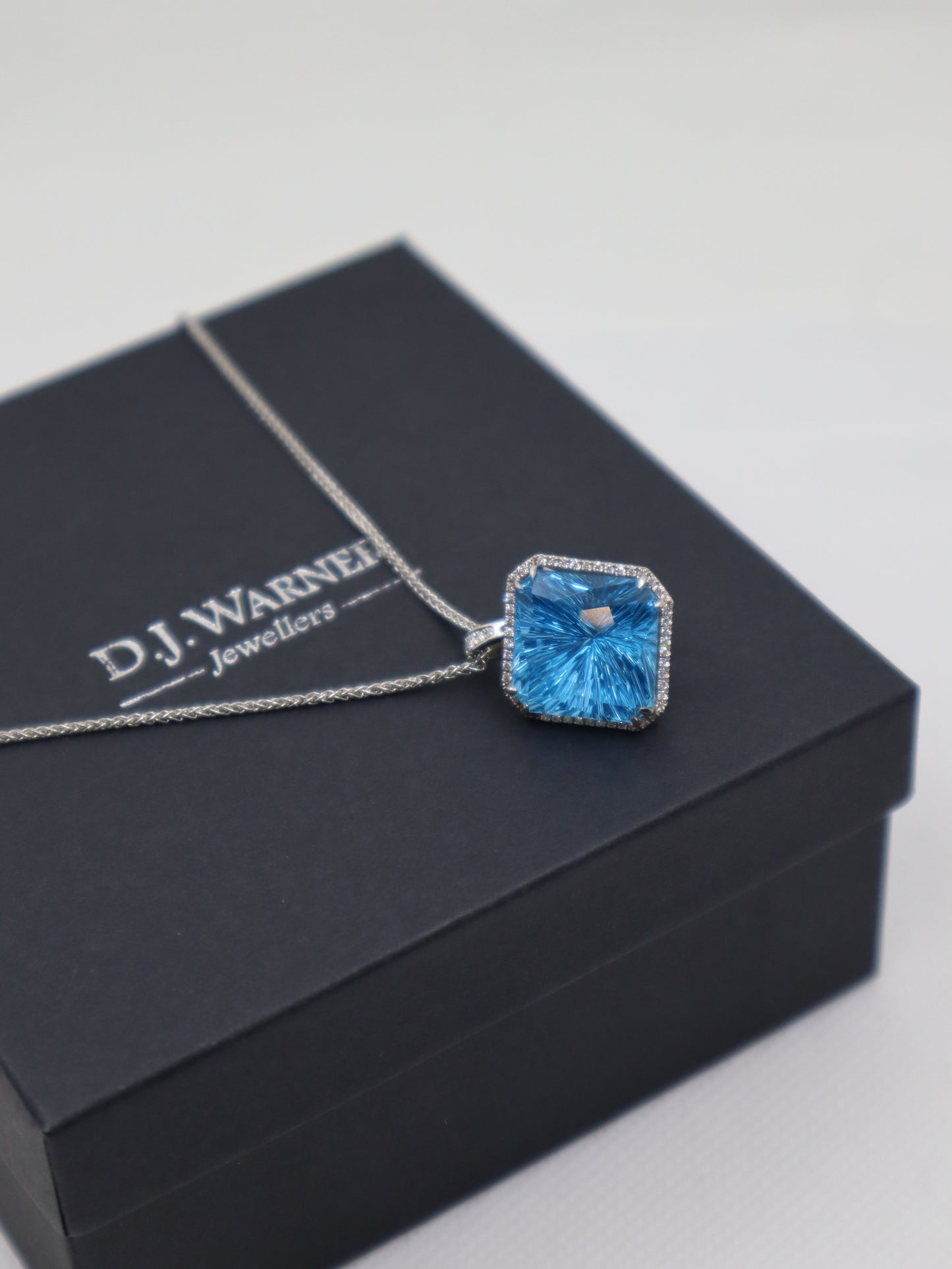 Platinum Starburst Blue Topaz Pendant and Chain