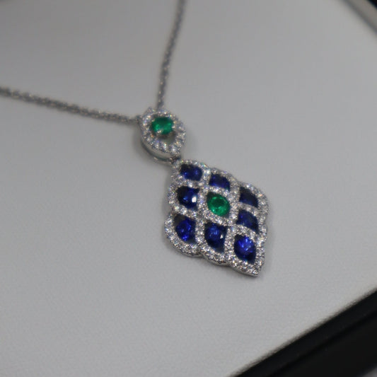 18ct Sapphire Emerald and Diamond Pendant