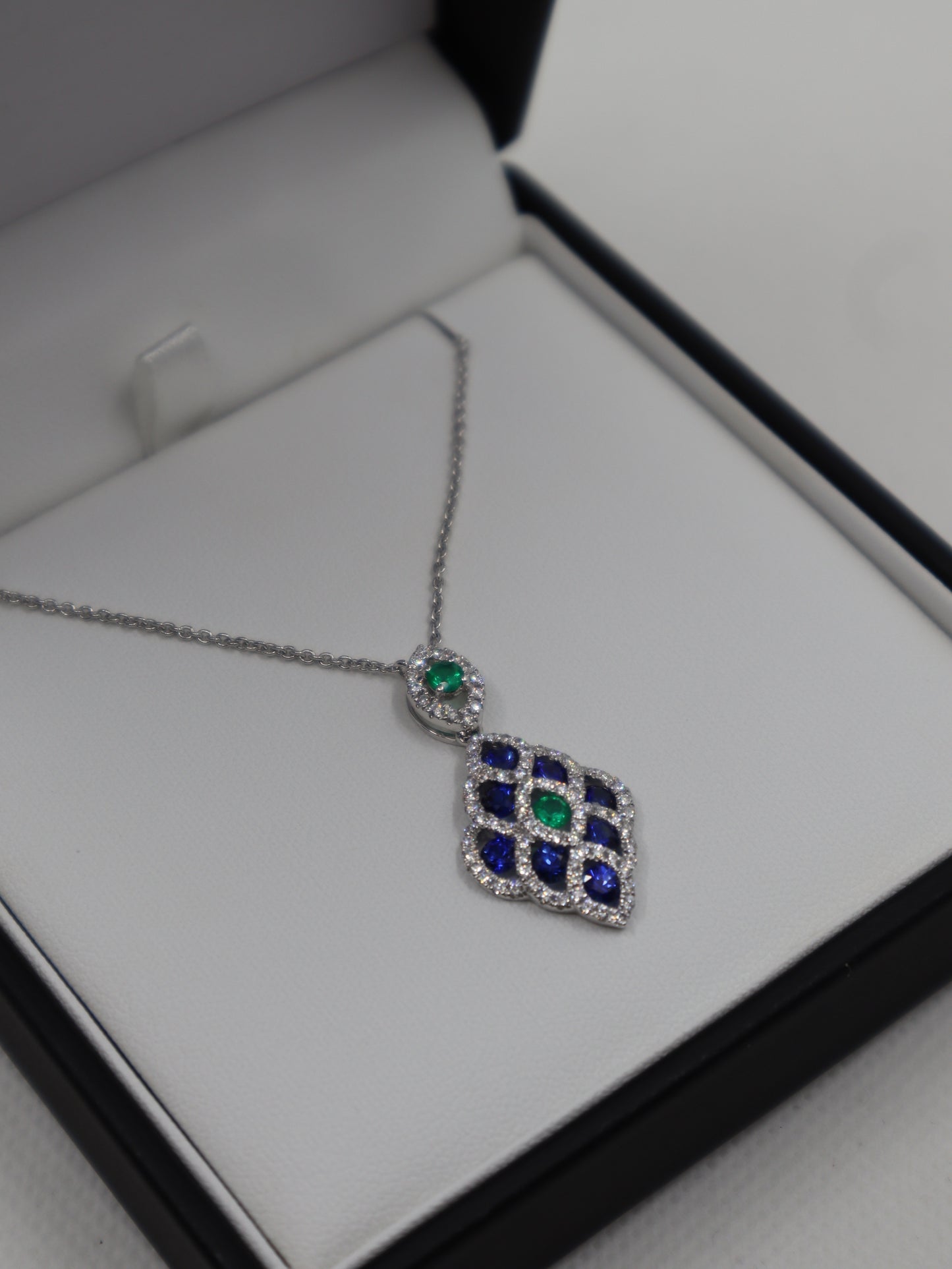 18ct Sapphire Emerald and Diamond Pendant