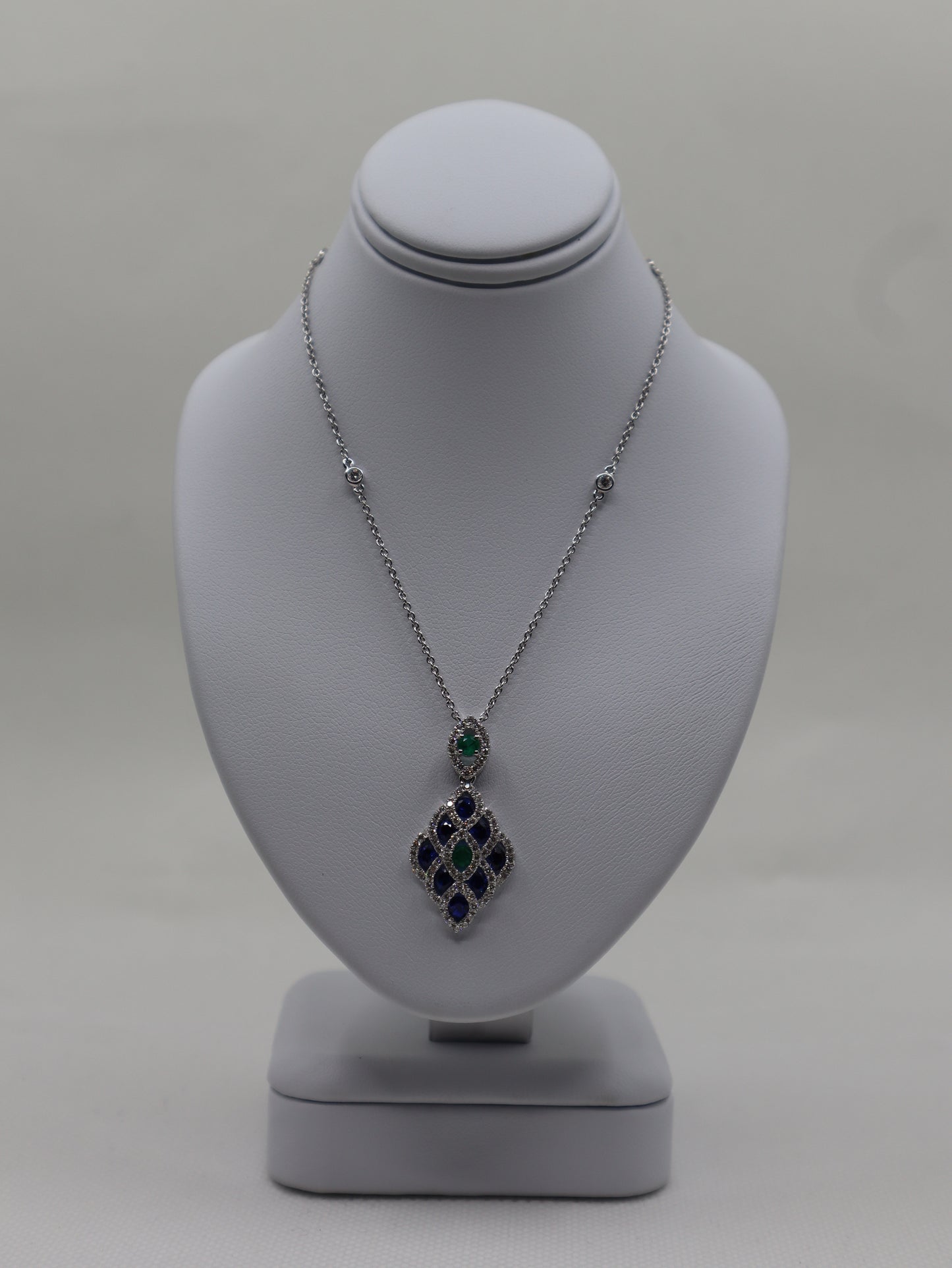 18ct Sapphire Emerald and Diamond Pendant