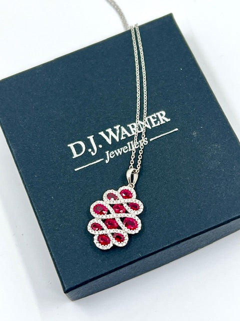 18ct White Gold Ruby and Diamond Pendant and Chain