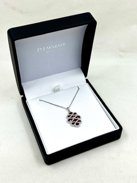 18ct White Gold Ruby and Diamond Pendant and Chain