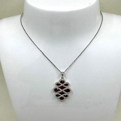 18ct White Gold Ruby and Diamond Pendant and Chain