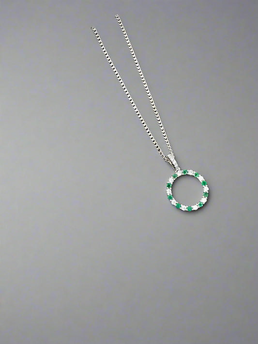 Silver Emerald and CZ Set Pendant and Chain
