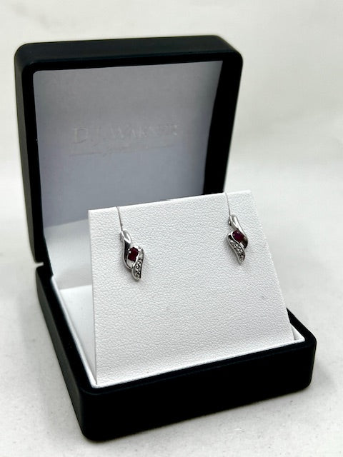 Silver Ruby and CZ Stud Earrings