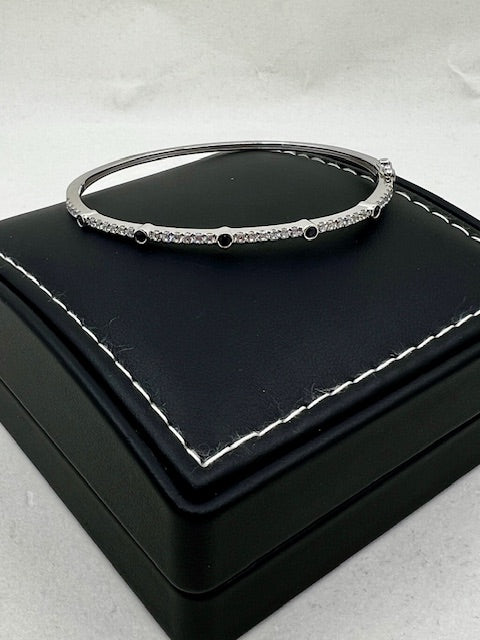 Silver Sapphire and CZ Set Bangle