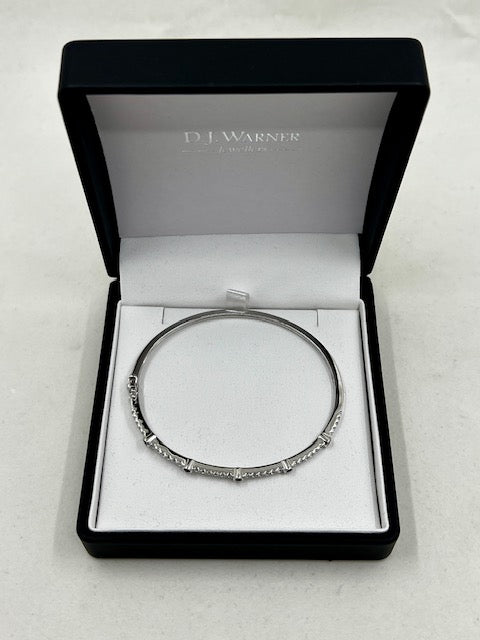 Silver Sapphire and CZ Set Bangle