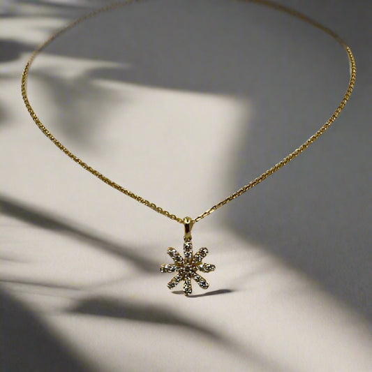 18ct Gold Diamond Daisy Pendant and Chain