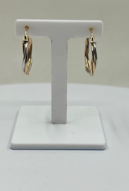 9ct Yellow White and Rose Gold Hoop Earrings