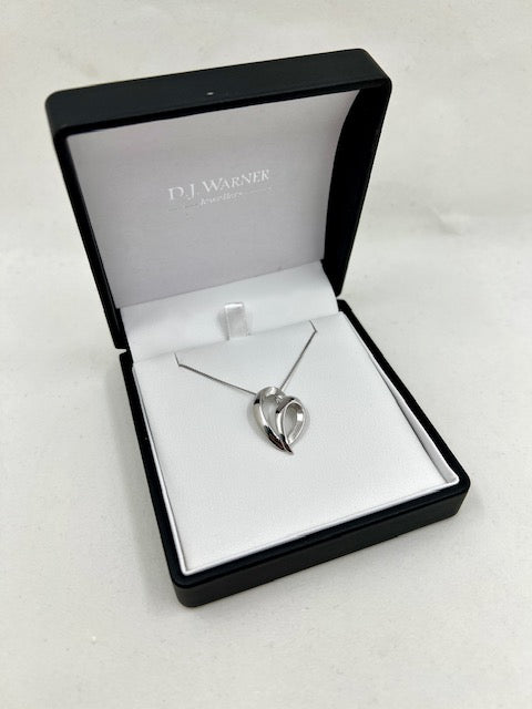 9ct White Gold Open Heart Pendant and Chain