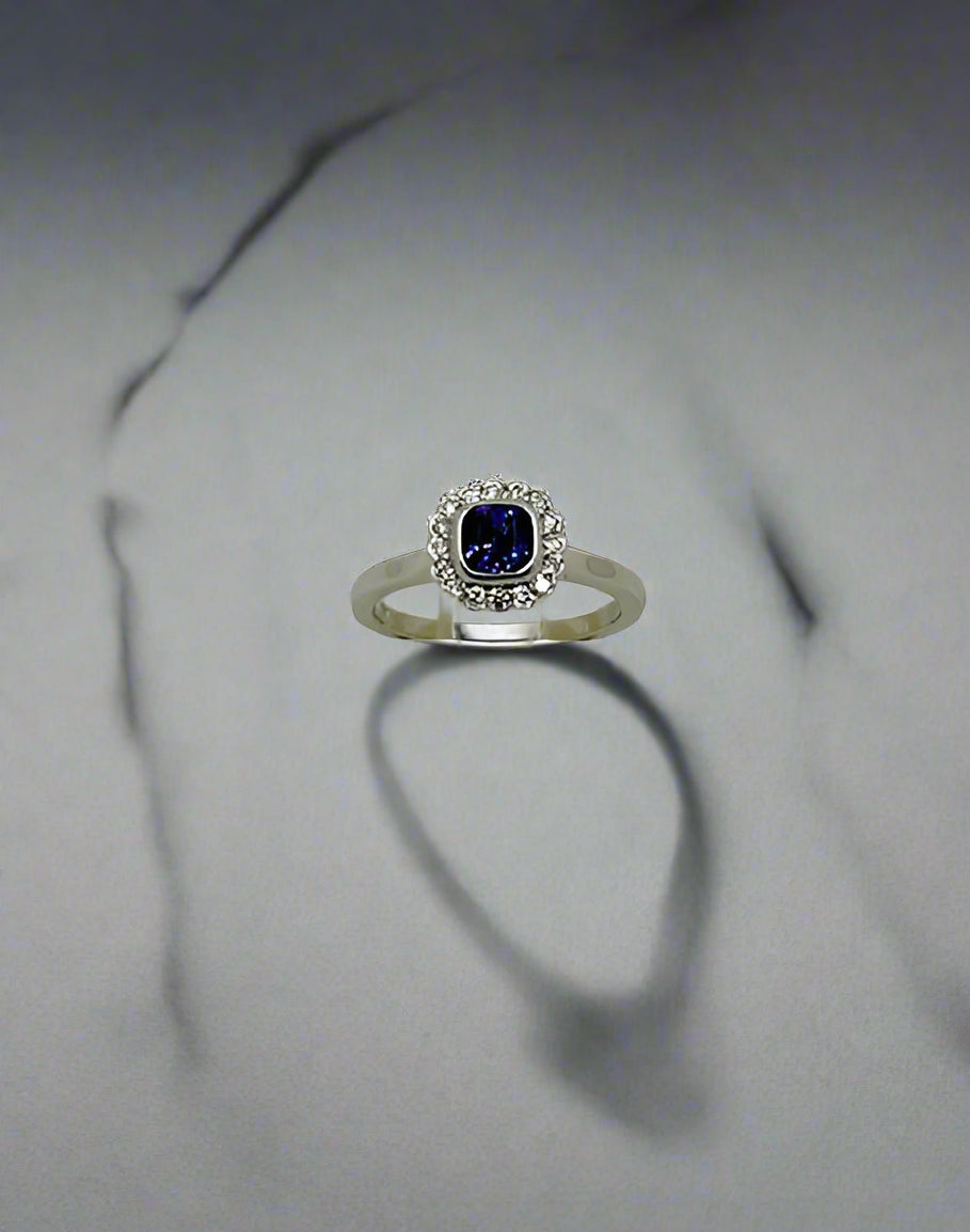 Platinum Purple Sapphire and Diamond RIng