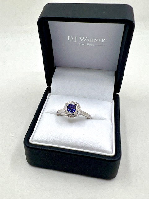 Platinum Purple Sapphire and Diamond RIng