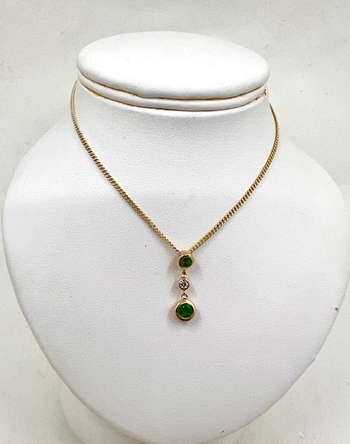 9ct Yellow Gold Emerald and Diamond Drop Pendant