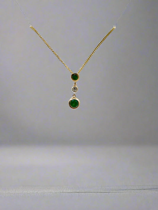 9ct Yellow Gold Emerald and Diamond Drop Pendant