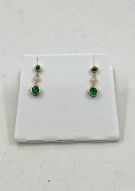 9ct Gold Emerald and Diamond Drop Earrings