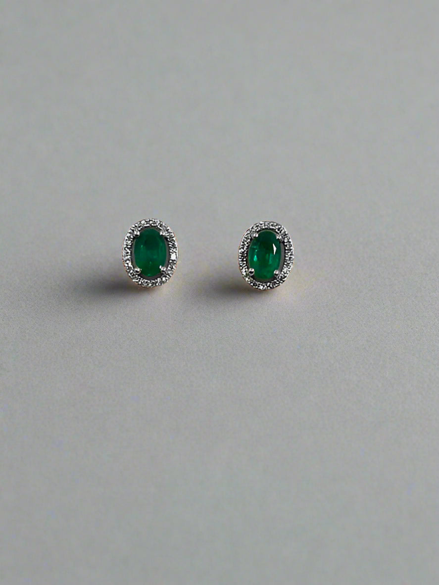 9ct Yellow Gold  Emerald and Diamond Stud Earrings