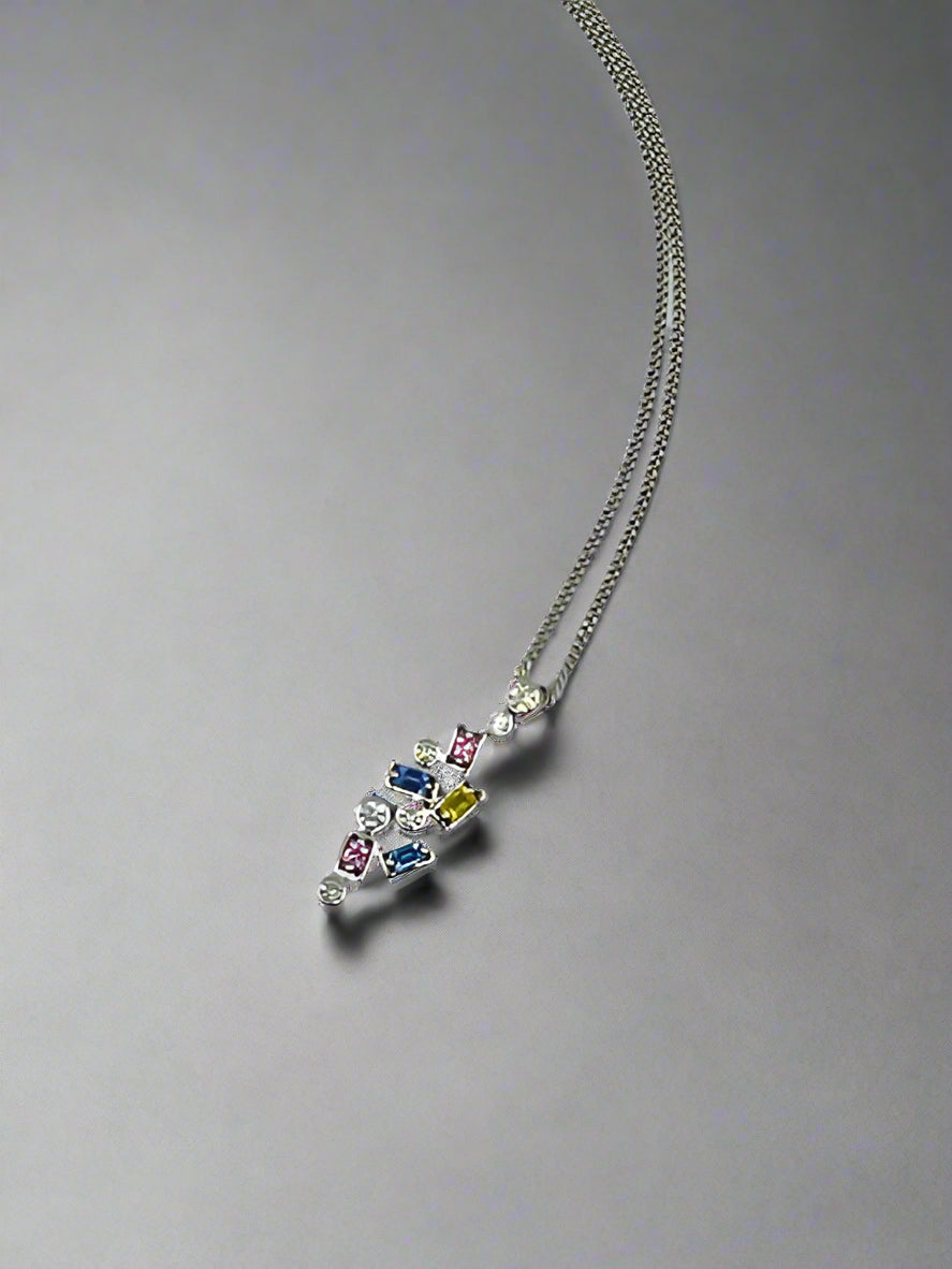 18ct Multi Coloured Sapphire and Diamond Pendant