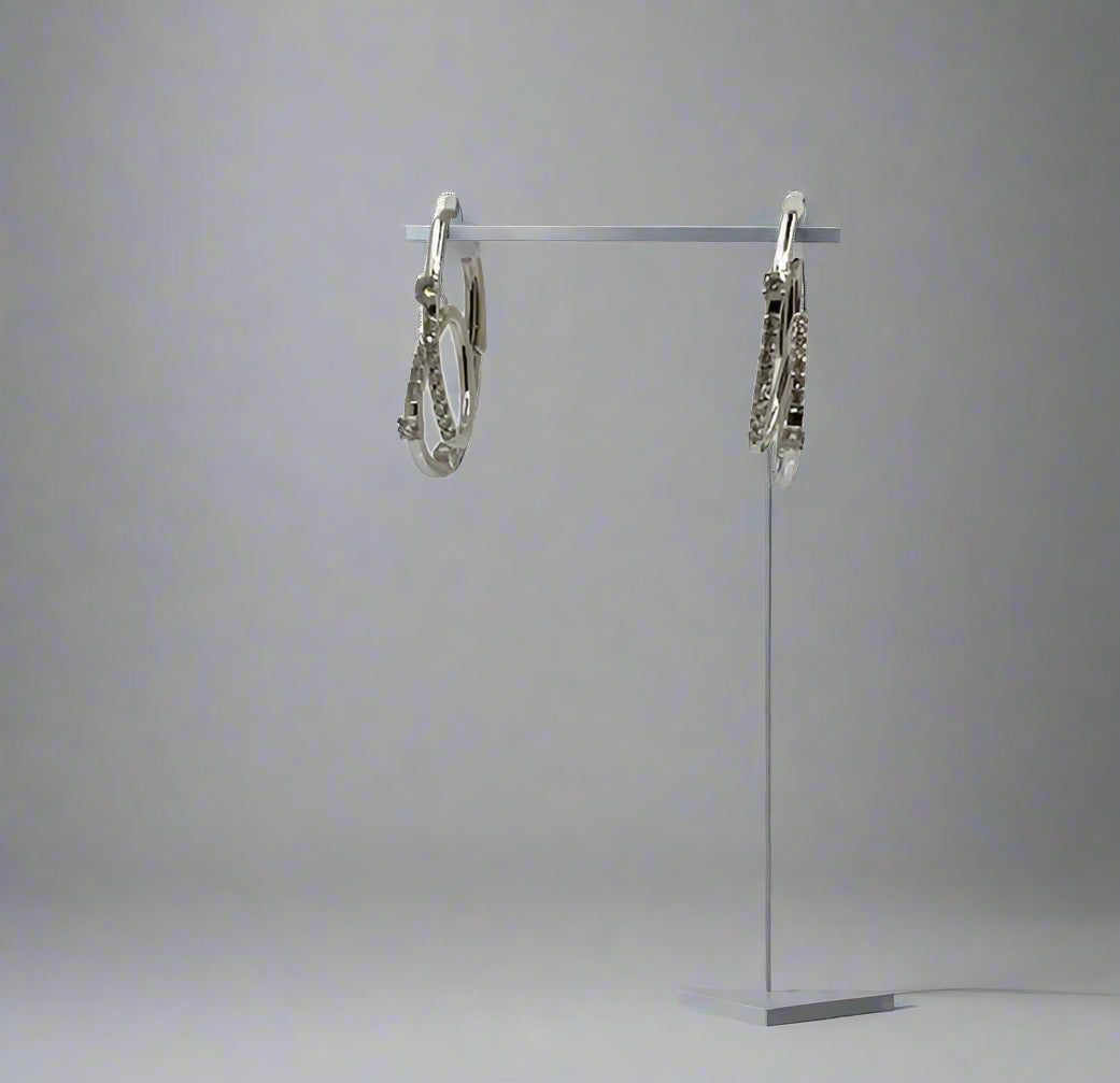 18ct White Gold Diamond Swirl Hoop Earrings