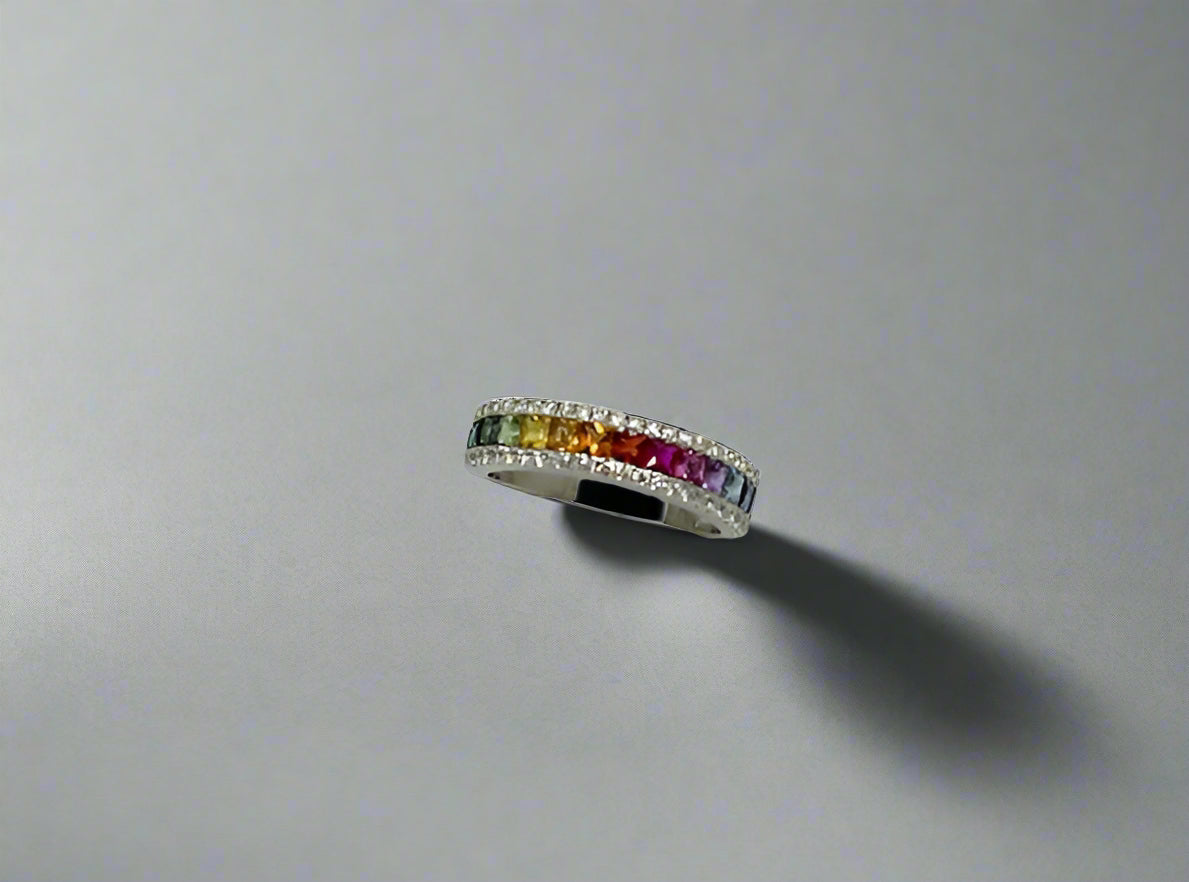 18ct White Gold Rainbow Sapphire Ring