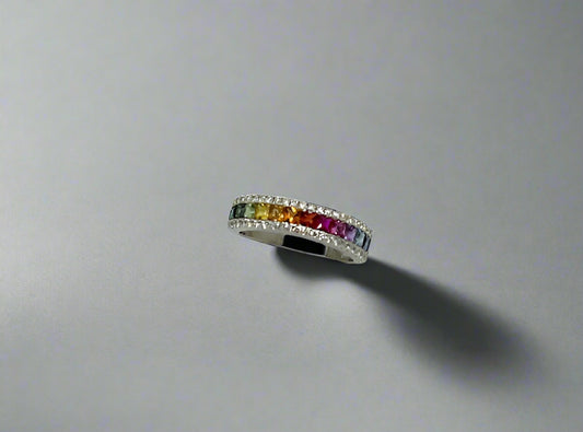 18ct White Gold Rainbow Sapphire Ring
