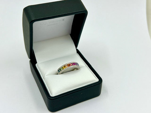 18ct White Gold Rainbow Sapphire Ring