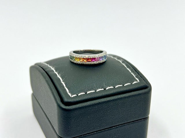 18ct White Gold Rainbow Sapphire Ring