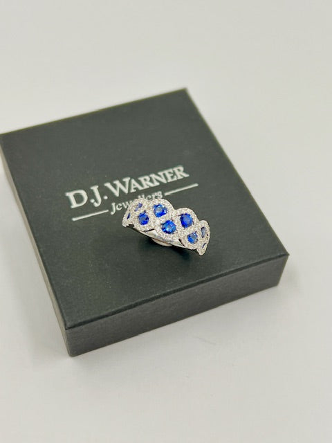 18ct White Gold Sapphire and Diamond Weave Ring