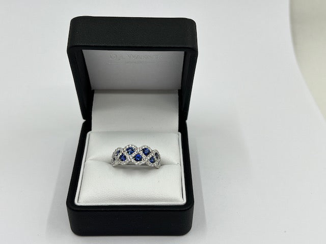 18ct White Gold Sapphire and Diamond Weave Ring