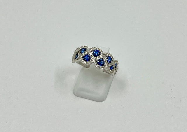 18ct White Gold Sapphire and Diamond Weave Ring