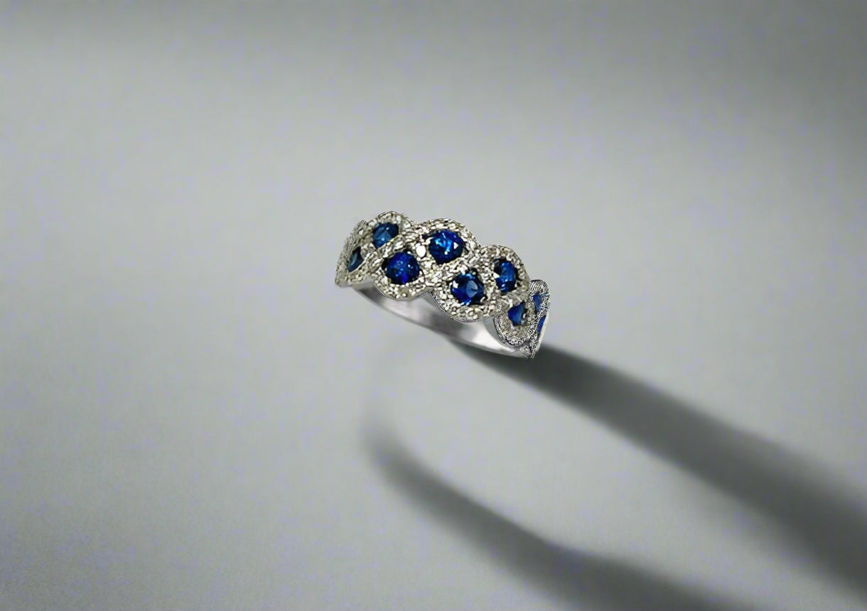 18ct White Gold Sapphire and Diamond Weave Ring