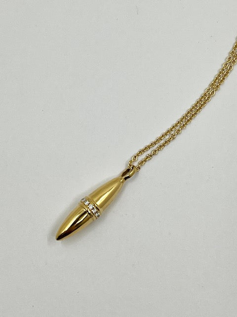 18ct Yellow Gold Diamond Bullet Pendant and Chain