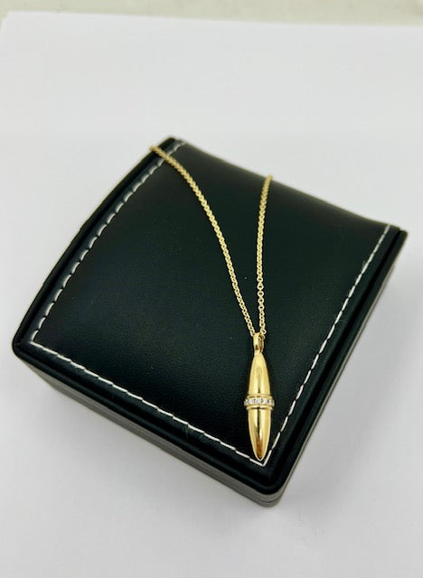 18ct Yellow Gold Diamond Bullet Pendant and Chain