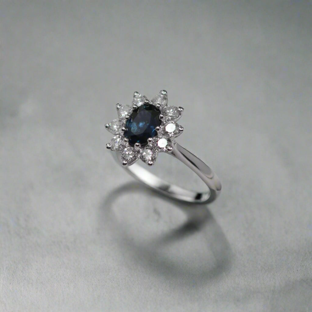 18ct White Gold Sapphire and Diamond Cluster Ring