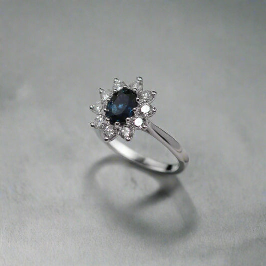 18ct White Gold Sapphire and Diamond Cluster Ring