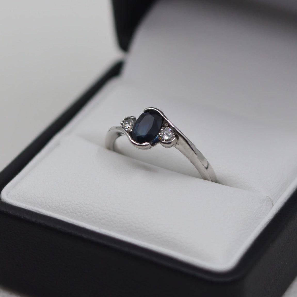 18ct White Gold Sapphire and Diamond 3 Stone Ring