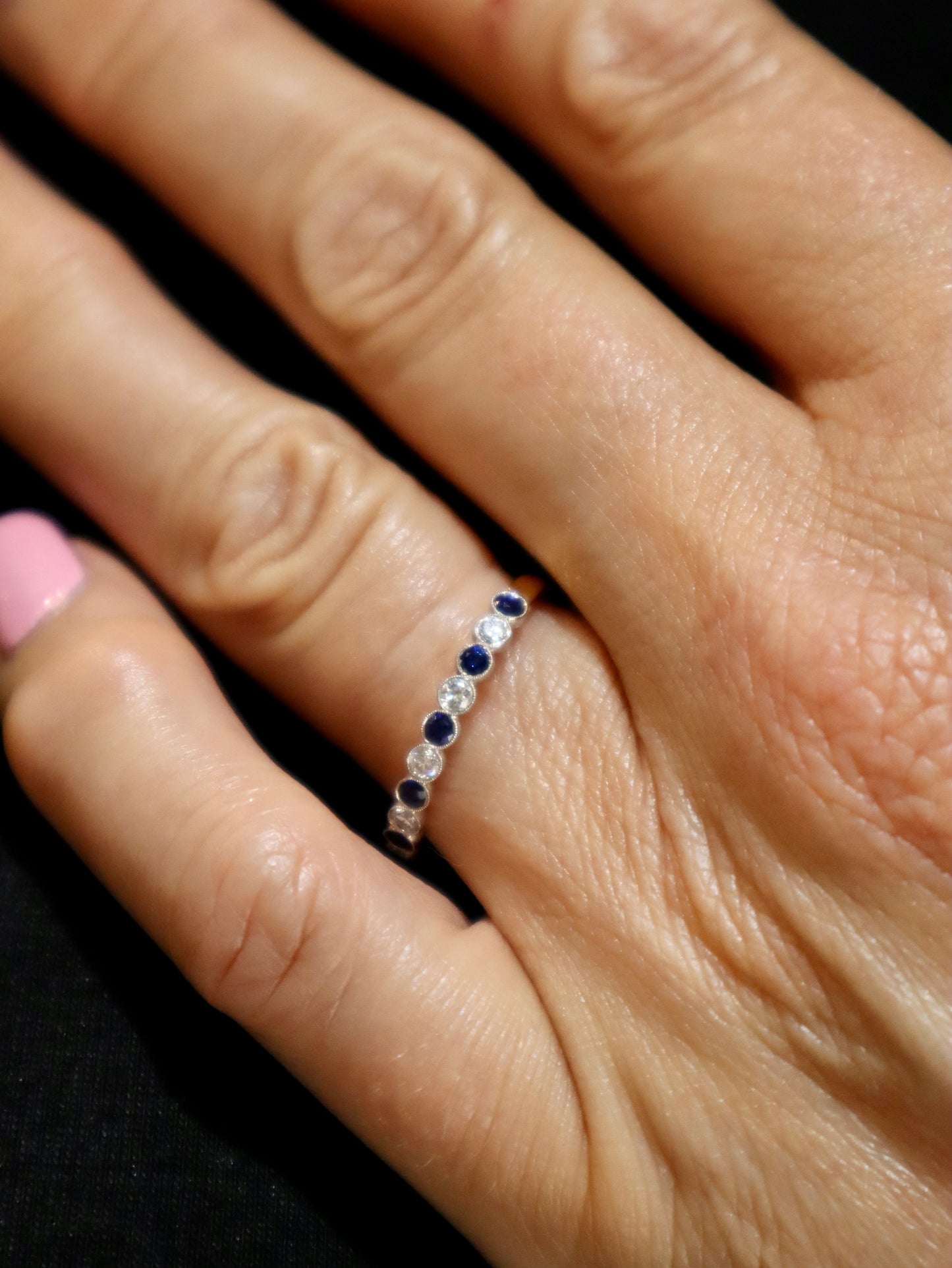 18ct Yellow Gold 13 Stone Sapphire and Diamond Eternity Ring