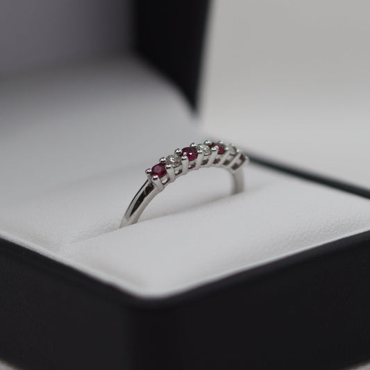 9ct White Gold 7 Stone Ruby and Diamond Eternity Ring