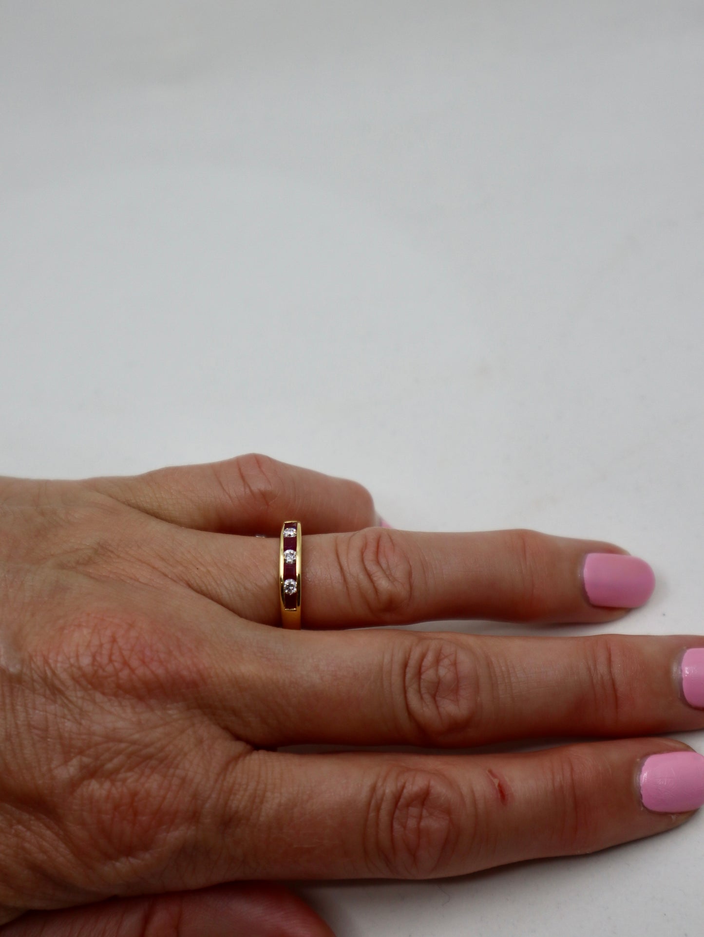 18ct Yellow Channel Set Ruby and Diamond Eternity Ring