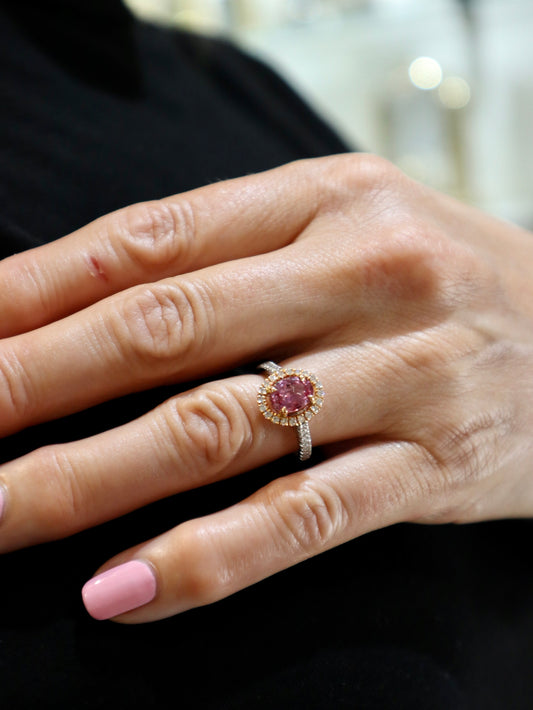 Platinum Sapphire and Diamond Halo Cluster Ring